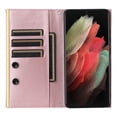thumbnail image 3 of Desugned For Samsung Galaxy S21 Ultra Wallet Phone Case,With Suction Cup Fastener,Flip Folding Kickstand,With Card Slots,Wrist Strap&Shoulder Strap,Shockproof PU Leather Phone Case,Rosegold, 3 of 9