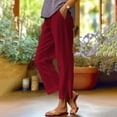 thumbnail image 1 of Womens Pants Women Solid Straight Solid Elastic Pants Long Drawstring Linen Women Waist Cotton Casual Button Slit Trouser Legs Pants Casual Pants Women, 1 of 5