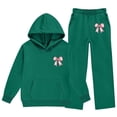 thumbnail image 3 of QTBIUQ Girls Two-Piece Fall Winter Set Bow-Printed Hooded Sweatshirt with Pocket and Elastic Waist Loose Pants Outfit Set, 3 of 6
