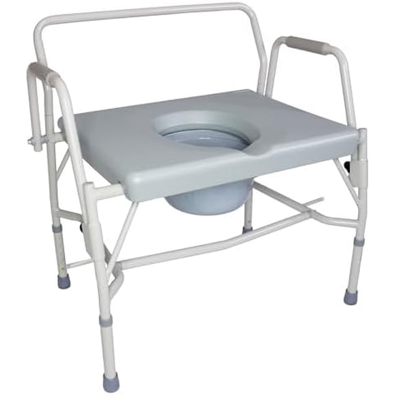 Drop Arm Portable Toilet Commode, Extra-Wide Seat, 500 Pound Weight Capacity, Bucket with Lid Included, Adjustable Legs, Elderly Assistance Products, Grey