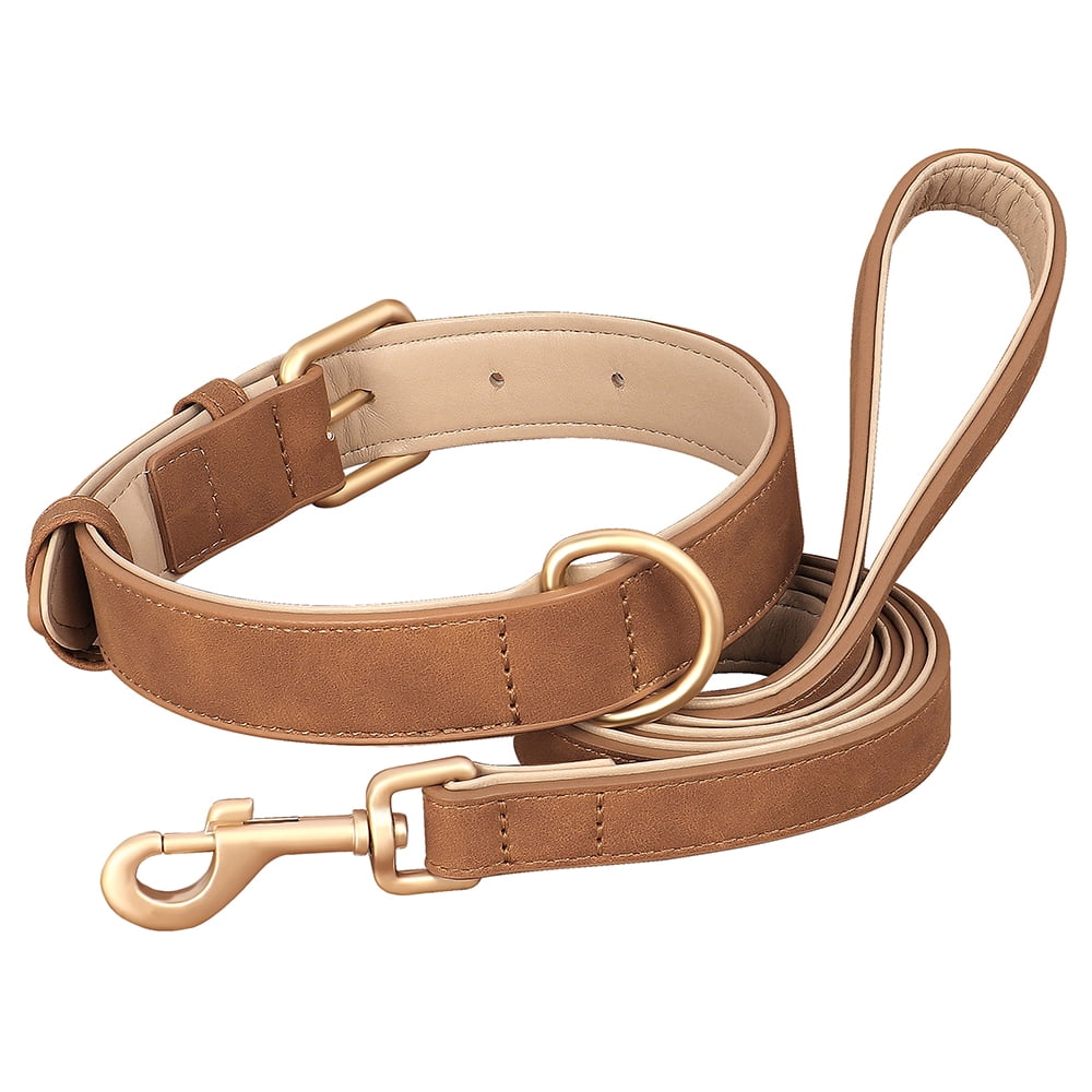 Pet Artist PU Leather Dog Collar and Leash set Soft Padded Adjustable for Pets S-XL