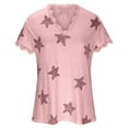 thumbnail image 4 of JINMGG Womens Tops,Women's Summer V-neck Casual Comfortable Star Print Lace Atmosphere Feeling Lace T-Shirt, 4 of 5