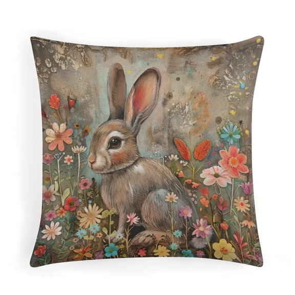 Pillow Case Rabbit In A Flower Garden Modern Sofa Throw Pillow Cover Decorative Outdoor Linen Fabric Pillow Case 16"x16" Home Decor Throw Pillows Cover Cute Easter Bunny Pillow Protectors