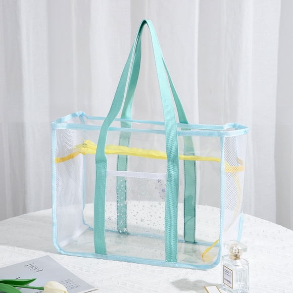 Clear Tote Bag Beach Tote Zipper Closure Casual PVC Women Handbag Transparent Shoulder Bag,Light green
