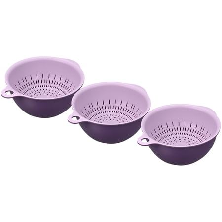 Kitchen Strainer Colander Bowl Set 3 Pcs Small Double Layer Drain Basket Purple