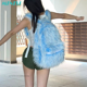 thumbnail image 1 of Mochilas peludas azules de 14 pulgadas, moda Y2k, con cremallera, divertidas, de dos colores en contraste, en azul hielo, para hombres y mujeres, tendencia para exteriores, 1 of 6