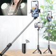 thumbnail image 2 of Palo Selfie portátil Yashi con Bluetooth para teléfono con luz de relleno de anillo Trípode plegable negro, 2 of 5
