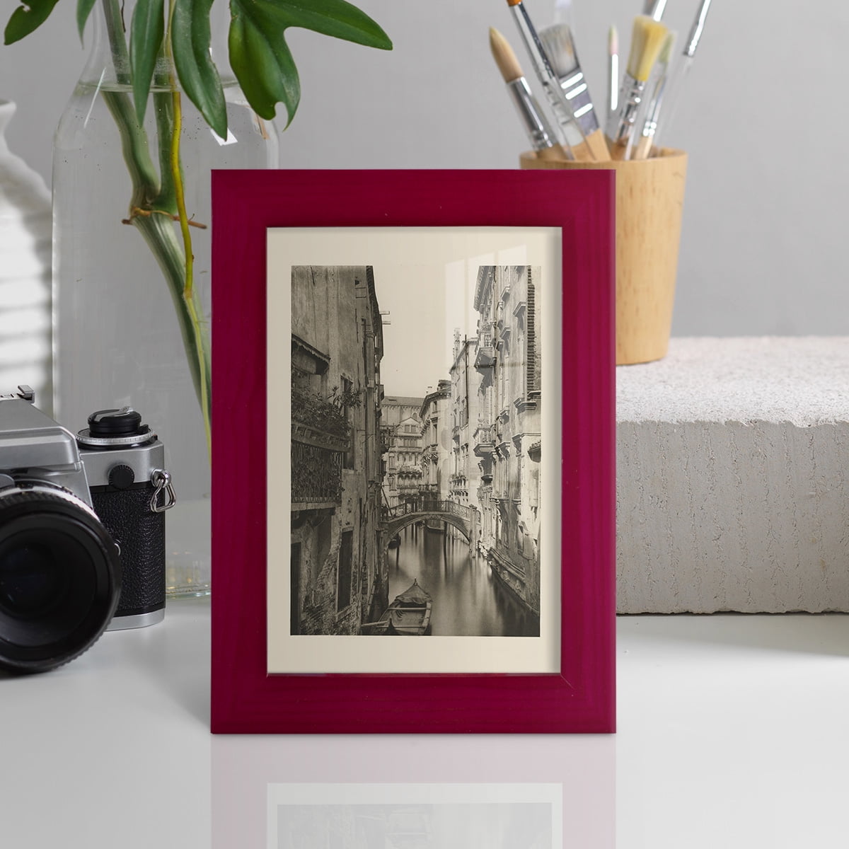 Vintage Views of Venice IV - Framed Print w/glass - Cherry Red