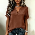 thumbnail image 4 of Women's V-Neck Top Baeitkot Women's Solid Color Casual V-Neck Short Sleeve Top Orange XL, 4 of 7