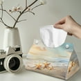 thumbnail image 2 of COEQINE PU Leather Tissue Box Cover Rectangle Tissue Case Holder Facial Tissue Dispenser for Vanity Countertop, Bedroom Dresser, Office Home Decorative, Beach Starfish Gold, 2 of 7