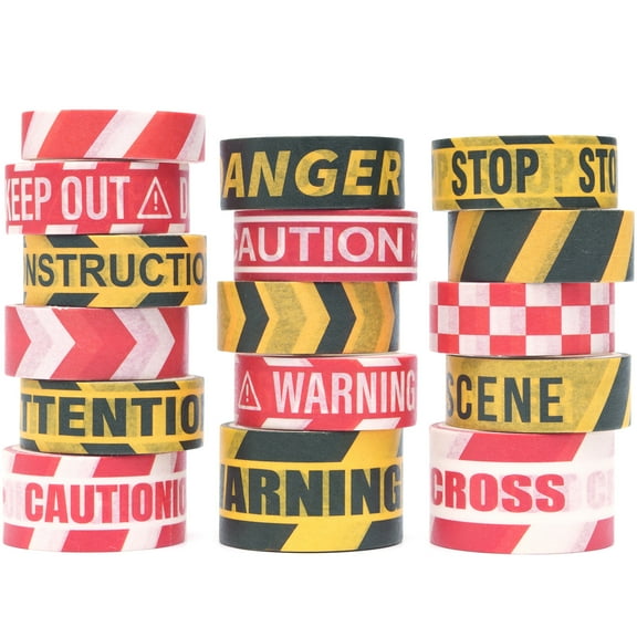 YUBX Caution Line Washi Tape Set 16 Rolls Yellow Red Boundary Decorative Tapes