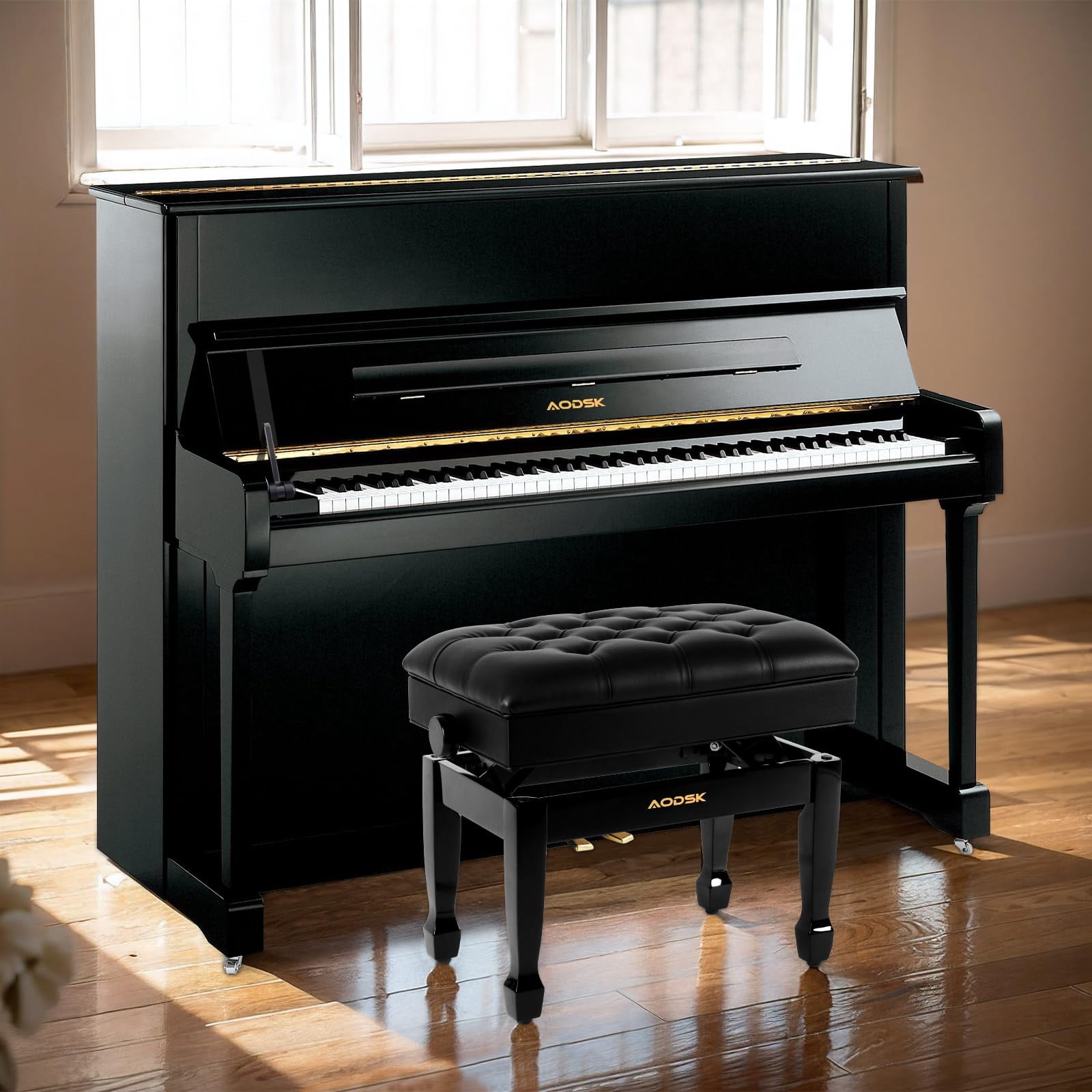 AODSK Piano Bench Adjustable Padded Faux Leather Cushion Heavy Duty Wooden Legs  23.6 x 15.8 in Pianist Seater