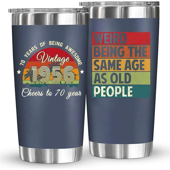 70th Birthday Gifts for Men Women - Cheers to 70th Gifts For Mom, Dad, Wife, Husband - Happy 70 Year Old Birthday Decorations for Him Her - Vintage 1956 20 Oz Tumbler, Insulated Cup