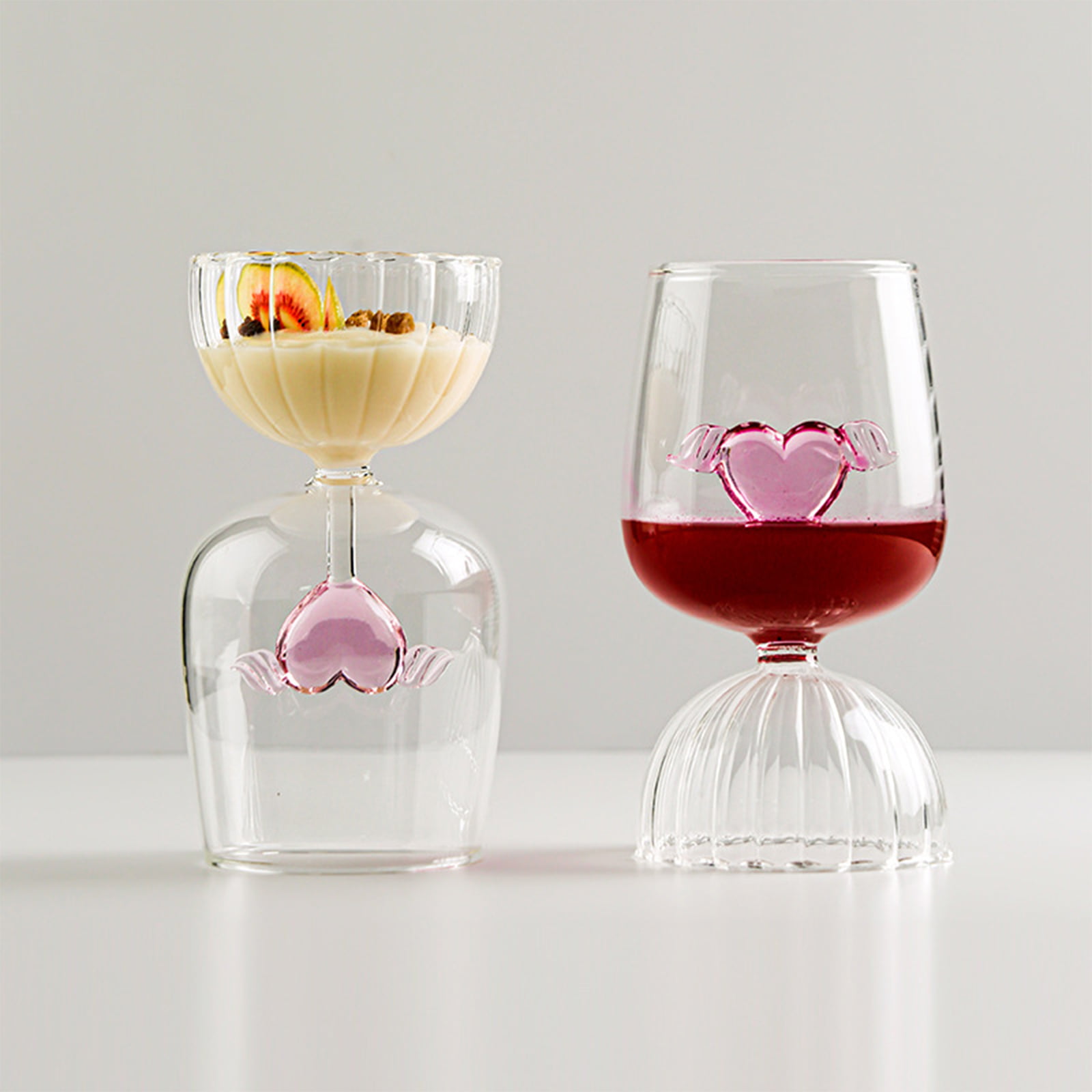 WINE GLASSES HEART STYLE 17 FL.OZ - WINE GLASSES - LuxBe Store