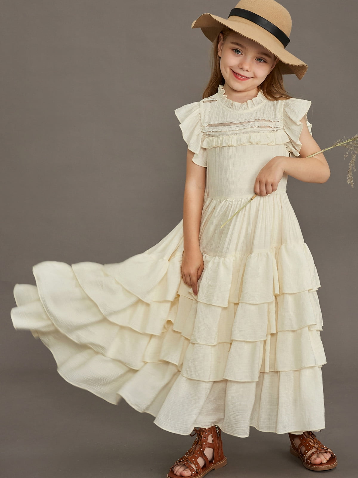 Wdgfv Elegant Off Shoulder Girls Dresses Tutu Skirt For Wedding Party Pageant Casual Wear Floral Appliques Gown