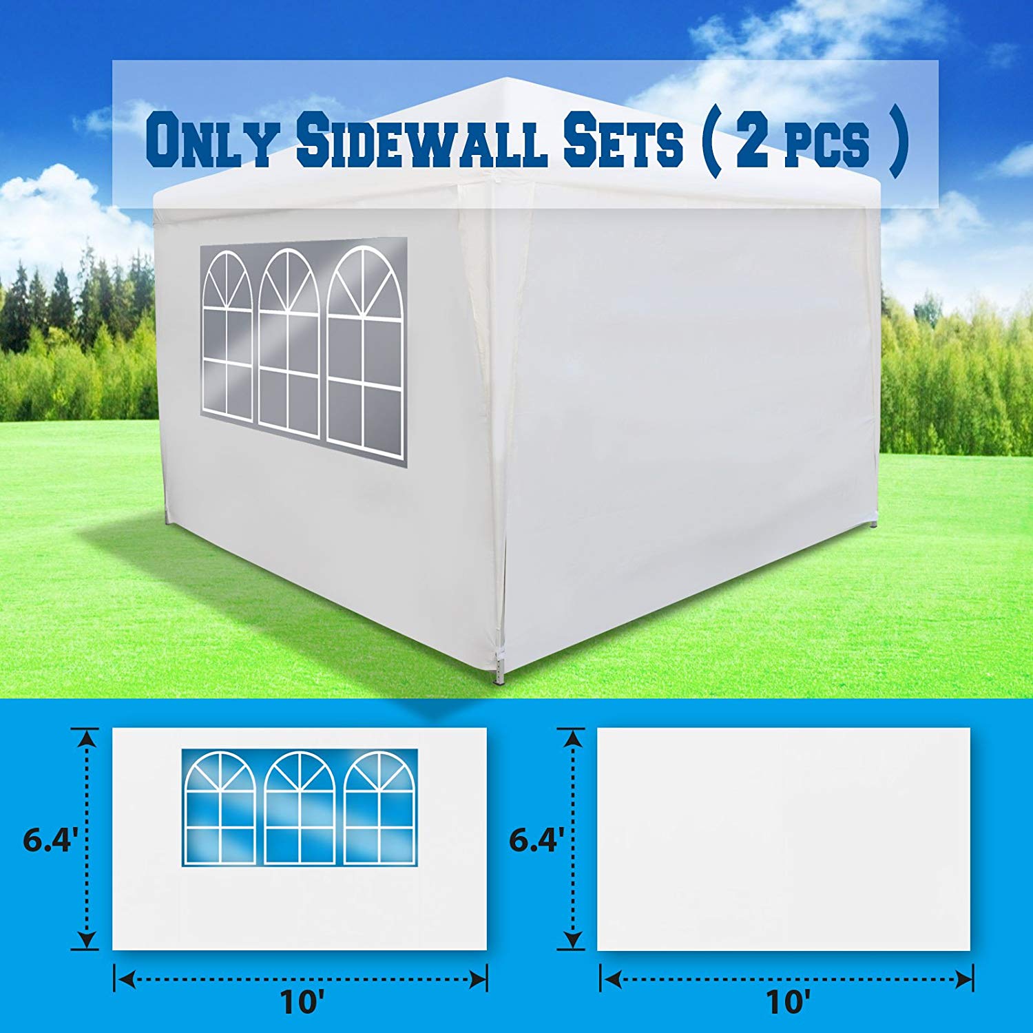 Sunrise Umbrella 10' x 6.4' Outdoor Canopy Sidewalls, Waterproof PE Material (2 Pack)