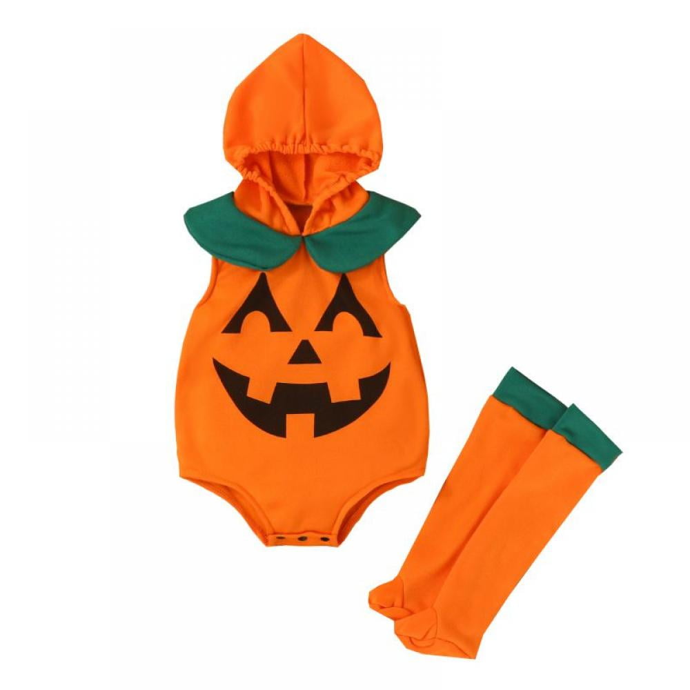 Infant Baby Girl Boy Halloween Pumpkin Costumes Fleece Hooded Romper