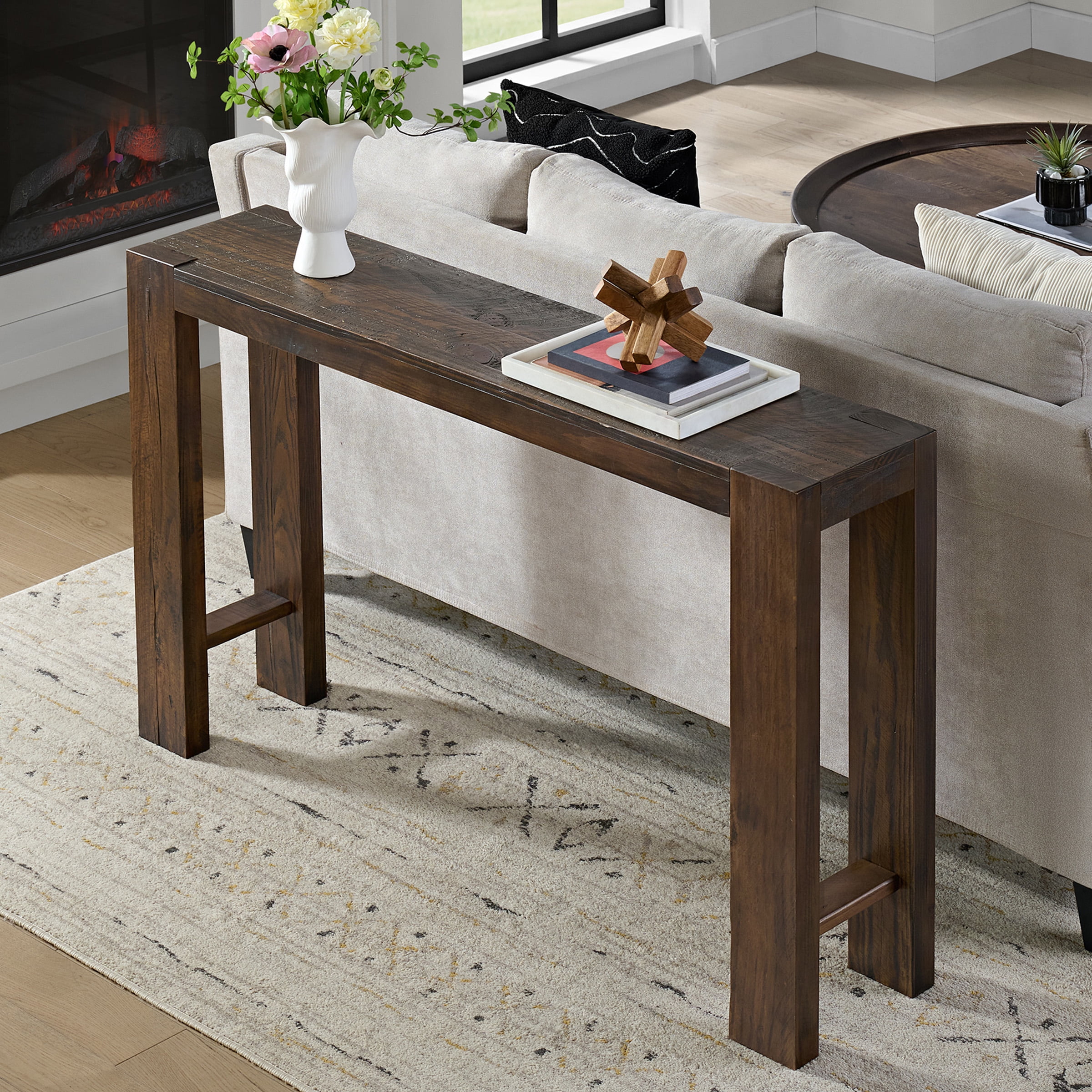Alaterre Furniture Classic Solid Wood Console Table - 56in Modern Farmhouse Entryway Table, Brown