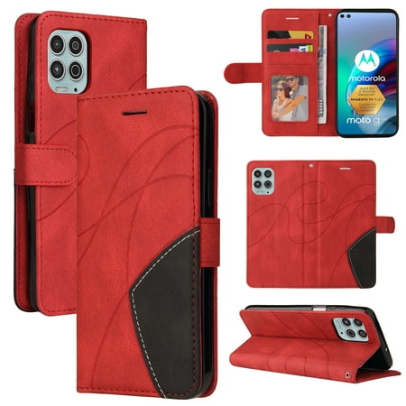 Compatible Motorola Moto G100 Case, Leather Wallet Case Stand View Magnetic Clasp Book Flip Folio Phone Cover - Red