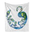 thumbnail image 1 of Peacock Soft Flannel Fleece Throw Blanket, Peacock Colorful Fashion Curvy Pattern Tropical Summer Blossom Flourish, Cozy Plush for Indoor and Outdoor Use, 70" x 90", Blue Green Pink, by Ambesonne, 1 of 5