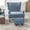 Blue, variant on Small Linen Fabric Cube Ottoman Foot Rest, Foot Stool with Plastic Legs, Charcoal Gray
