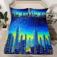 thumbnail image 2 of Homewish Modern City Queen Sheet Set (4-Piece) Watercolor Graffiti Yellow Blue Decor For Men Women, 2 of 7
