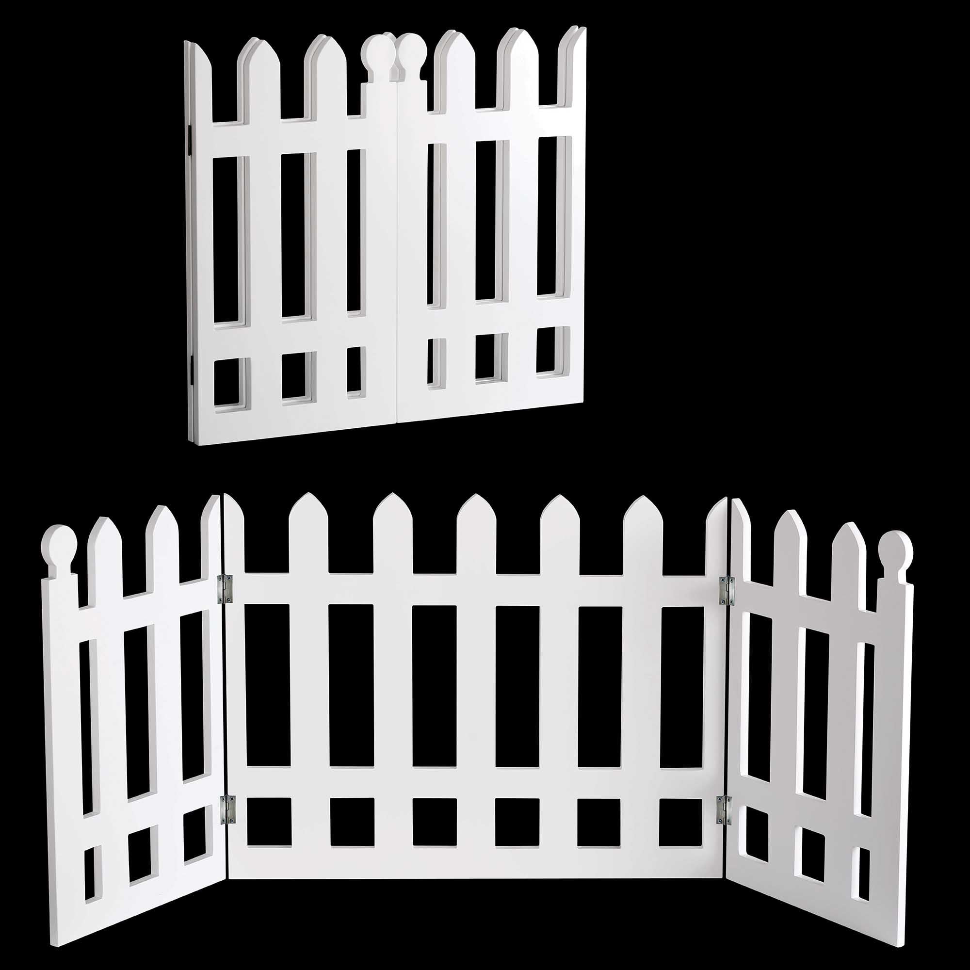 Etna Products Folding White Picket Fence Free Standing Pet Gate. 19" H x 42" W. Elegant 3 Panel Folding Wood Gate