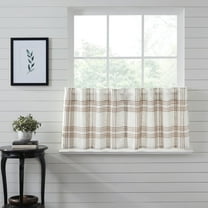 VHC Brands Plaid Curtain Tier, Wheat, 24x36, Set of 2