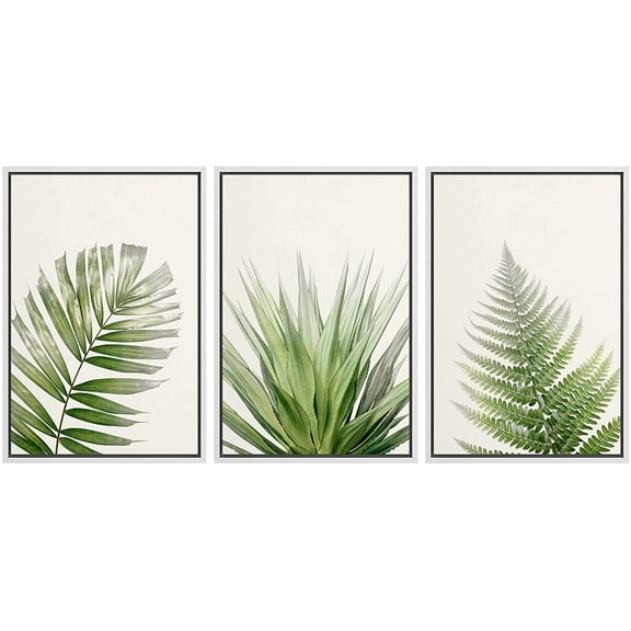 wall26 Framed Canvas Print Wall Art Set Tropical Island Jungle Plant Collage Nature Floral Digital Art Modern Art Rustic Botanical Relax/Calm for Living Room, Bedroom, Office - 16"x24"x3 WH