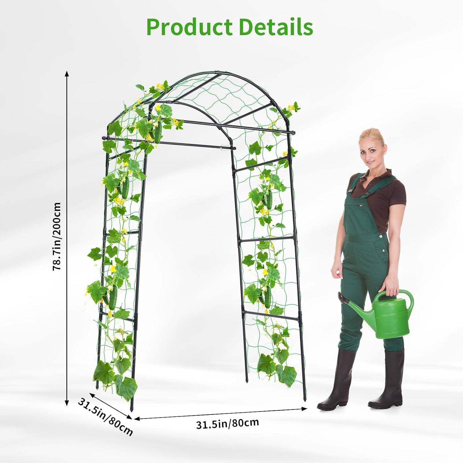 Cucumber Trellis, 6.7ft Tall Garden Arch for Climbing Plants Outdoor  Support Vine Vegetable Tomato Bean Pea Grape Squash Pumpkin Raised Bed Lightweight Black