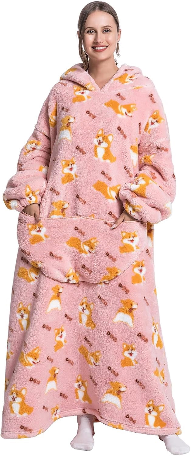 Wehilion Oversized Blanket Hoodie,Adult Snuggle Fleece Wearable Blanket Fluffy Giant Hooded Sweatshirt,Adult 140cm Leght