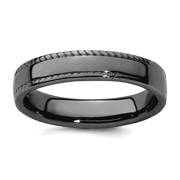 925 Sterling Silver Polished Patterned Ruthenium plating Stackable Black Plated Ring Size 7 Stackable Ring for Women