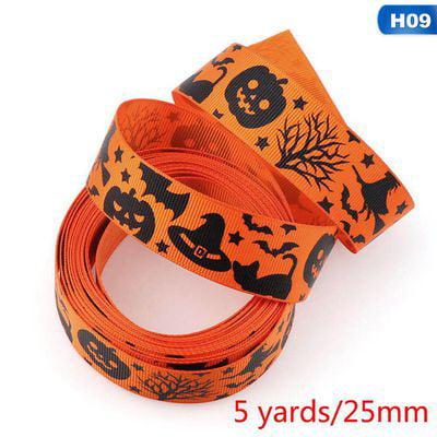 AkoaDa Five Yards Halloween Cute Ghost Pumpkin Spider Web Pattern Printing Gift Box Craft Decoration Ribbon