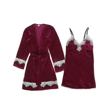 VerPetridure Sexy Lingerie for Women Plus Size Nightgown Gold Velvet Pajamas Lace Nightdress Underwear Sleepwear Trousers