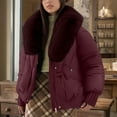 thumbnail image 7 of Ounisa Women's Slim Flitted Puffer Jacket with Genuine Shearling Trim At Hood Long-sleeved Casual Outerwear Overcoats, 7 of 7