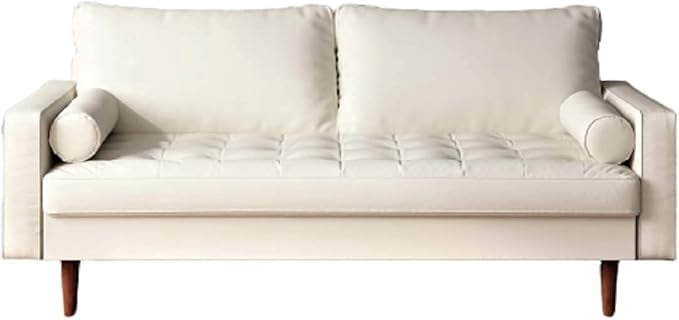 Faux leather Mid Century Modern Couch with Bolster Pillows