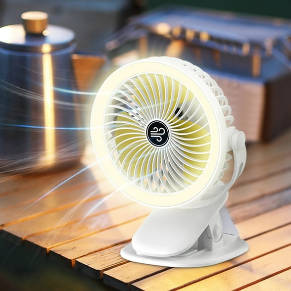 Home Kitchen Lighting Ceiling Fan Portable Fan Fan USB Rechargeable Fan With LED Light Clip Fan Versatile Fan Personal Desk White