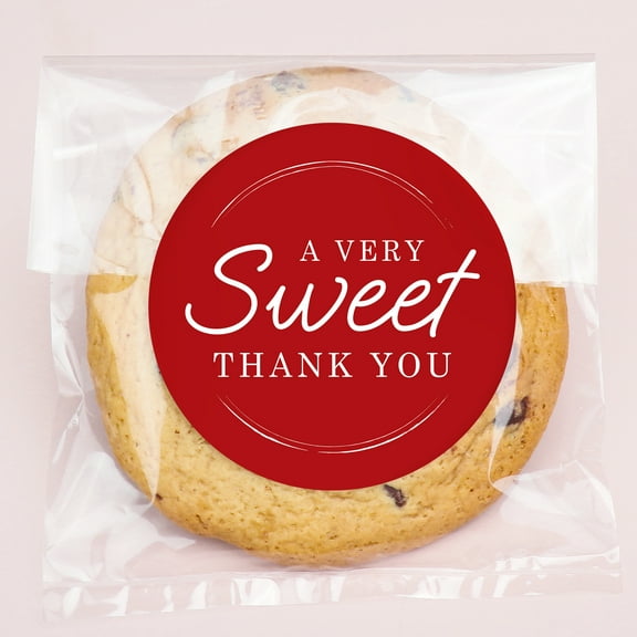 Big Dot of Happiness Cherry Red Simple Script Thank You Stickers and Clear Cookie Bags, Cellophane Treat Bags 4.25x7 Inches - 25 Count