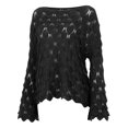 thumbnail image 6 of Baberdicy Sweaters for Women, Women's Solid Color Hollow Loose Knitted Sweater Round Neck Pullover Thin Bell Sleeve Pullover Sweater Womens Sweaters Black, 6 of 7