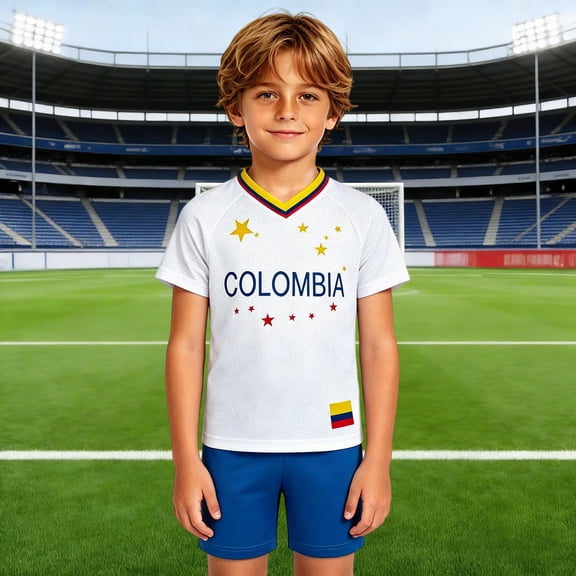 Unisex Kids Soccer for Boys Girls Colombia Fans Soccer Shirts Football Outfits Gift for Little Athlete 2-14 Years