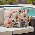 thumbnail image 5 of Spring Flowers Pillow Covers 2 Pack Vintage Watercolor Pink White Rose Floral Newspaper Texture Pillowcase Waterproof Outdoor Throw Pillow Cover for Patio Garden Square Cushion 18”x18”, 5 of 9