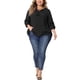 thumbnail image 2 of Blusas de mujer de tallas grandes Agnes Orinda con flecos, manga 3/4, escote en V y lazo, 4X, negras, 2 of 6