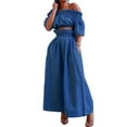 thumbnail image 2 of European Style Women's Denim Suit Off Shoulder Midriff Top Wide Leg Trousers Casual Outfit Summer Fashion Comfortable, 2 of 2