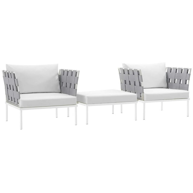 Modern Contemporary Urban Design Outdoor Patio Balcony Three PCS Chairs and Side Table Set, White, Rattan