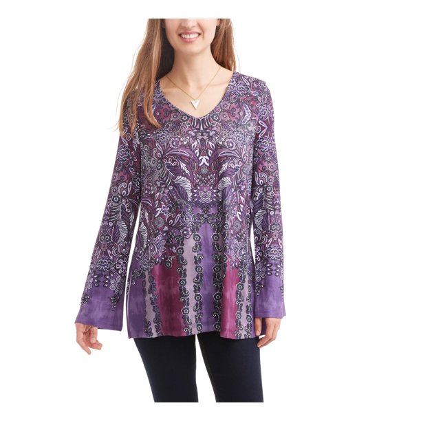 TRU SELF - truself women's bell sleeve double v-neck bar back