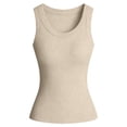thumbnail image 4 of NIEWTR Women's Square Neck Sleeveless Double-Layer Tank Tops Basic Tight T Shirts Womens Tank Summer Tank (S,A146-Beige), 4 of 7