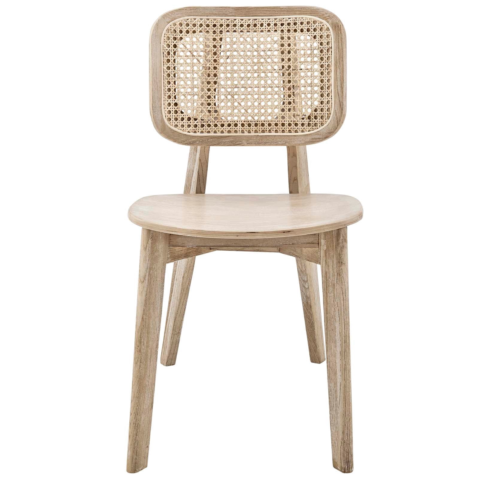 Modway Habitat 18" Wood and Rattan Dining Side Chair in Gray