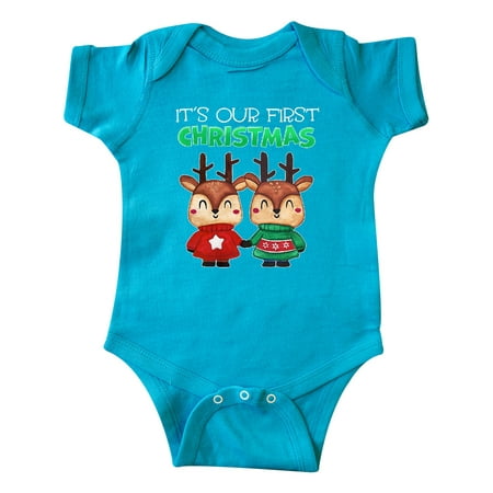 

Inktastic It s Our 1st Christmas with Cute Reindeer Twins Gift Baby Boy or Baby Girl Bodysuit