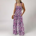 thumbnail image 3 of Sakmal Dressy Womens Jumpsuit Boho Sleeveless Purple Flowy Overalls Wide Leg Floral Square Neck Long Pants with Pockets, 3 of 8
