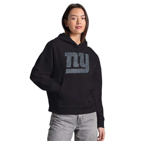 Women's Starter  Black New York Giants Rhinestone Relaxed Hoodie